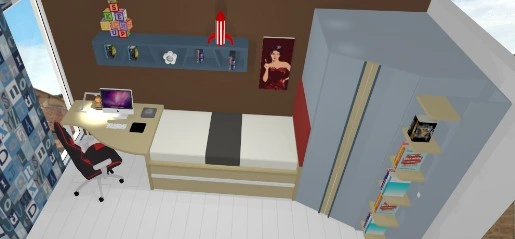 Render dormitorio juvenil con armario rincón